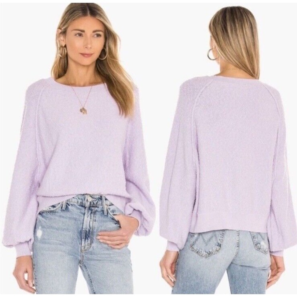 Free People‎ Found my Friend Lilac Purple Pullover Sweater Crew Neck Women S Fun